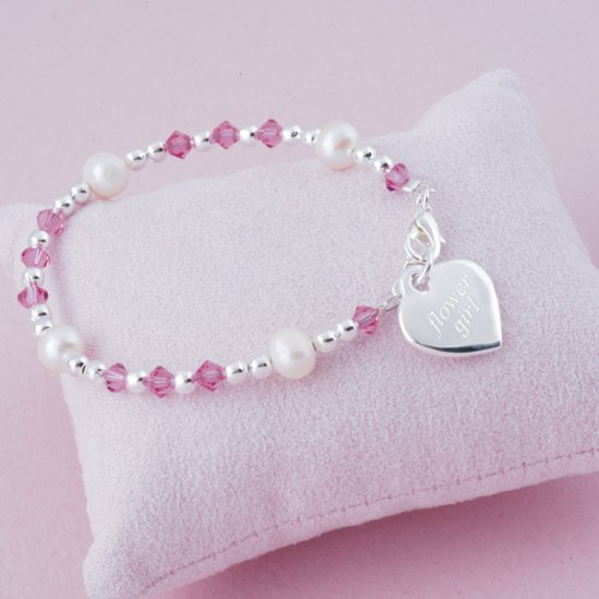 Personalized Girl's Flower Charm Flower Girl Bracelet