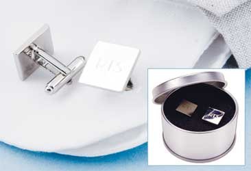 Personalized Silver Cuff Links w/ Case - Engraved