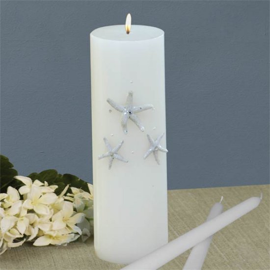 Beach Theme Wedding Unity Candle Set (Real Starfish & Swarovski Crystals) - White or Ivory