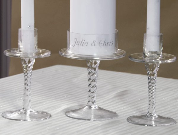 Personalized Engraved Glass Pedestal Wedding Unity Candle Stands