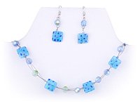 Blue Milles-Fleurs & Crystal Necklace Set