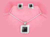 Black/Silver w/Crystals Square Necklace Set