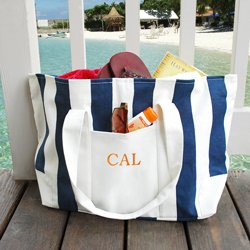 Striped Canvas Tote Bag - Personalized Bridesmaids Gift
