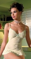 2 Piece Mesh Chemise with Scalloped Sequinned Lace Trim & G-Stiring