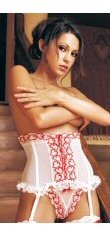 2 Pc Embroidered Hearts Trim Waist Cincher with Matching G-String