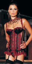 2 Piece Embroidered Mesh Corset with Lace Up Back