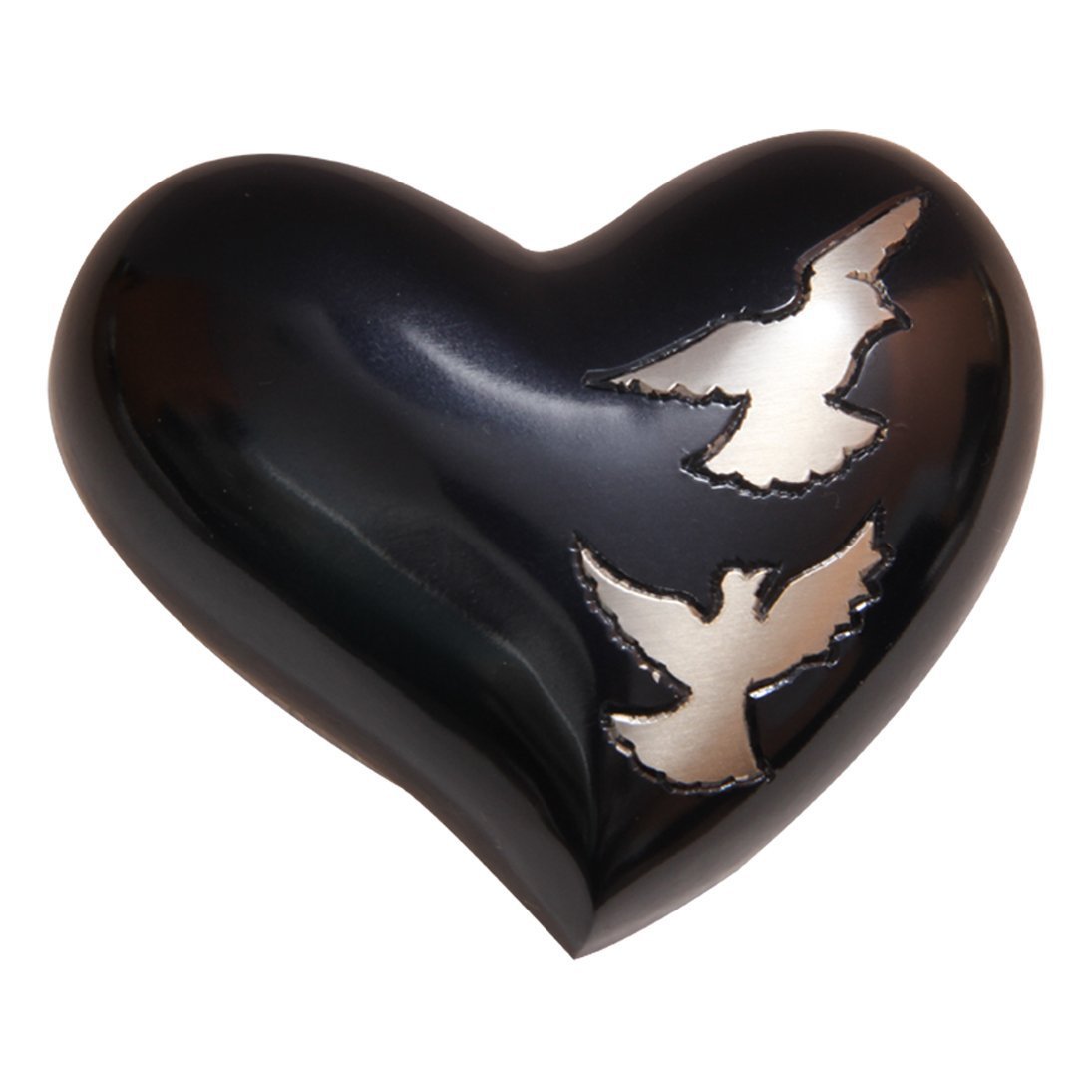 Flying Doves Black Small Heart Keepsake Urn for Human Ashes, Dove