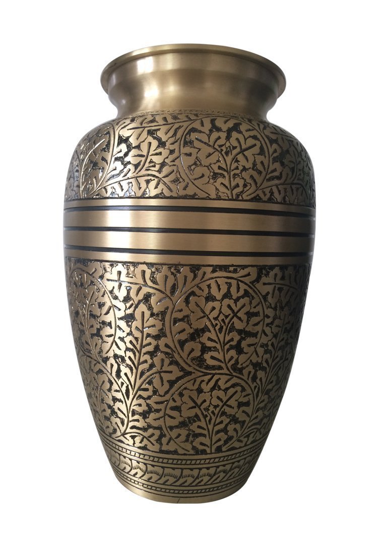 Antique Nickel Engraved 7" Cremation Urn for Ashes, Medium Urns Ashes