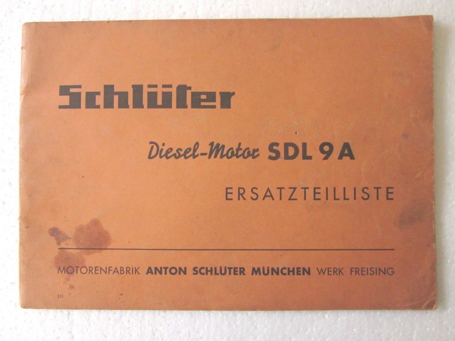 Vintage SCHLUTER DIESEL MOTOR SDL9A CATALOG/MANUAL in 4 languages