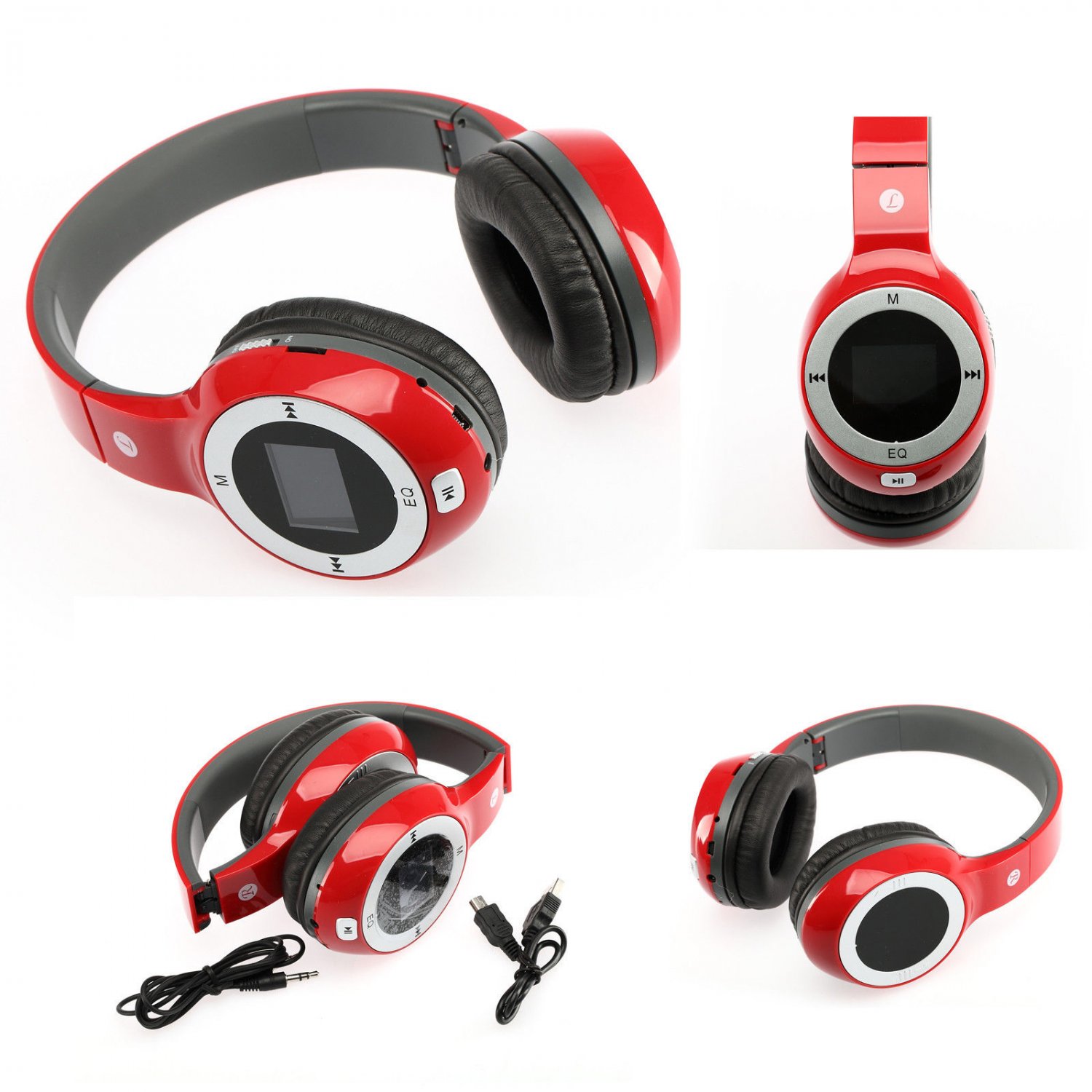 Wireless Hi-fi Stereo Headphones LCD Sport Player FM TF Card Slot Red for Moblie
