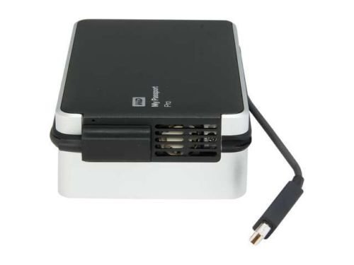 WD My Passport Pro 4TB portable RAID storage with integrated Thunderbolt cable