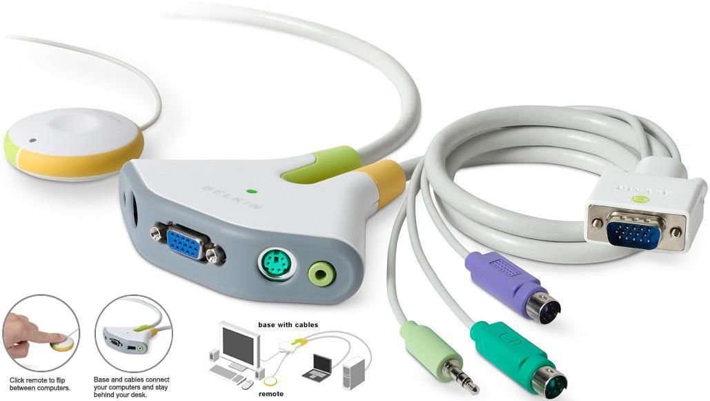 BELKIN Flip PS2 PS/2-Port KVM Switch+Cable+Audio PC MAC