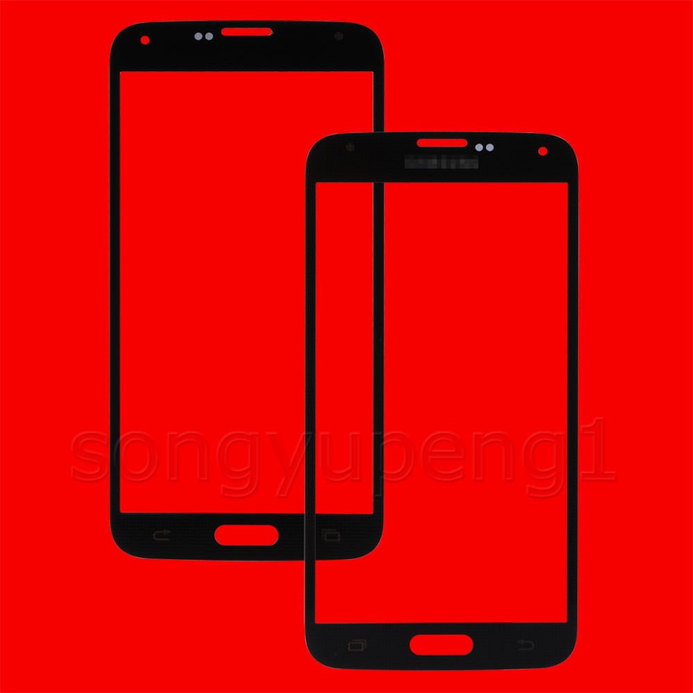 Black Front Screen Glass Lens Replacement + Adhesive for Samsung Galaxy S5 G900 i9600