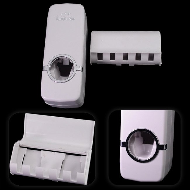 Household Automatic Auto Toothpaste Dispenser& Free Brush Holder White