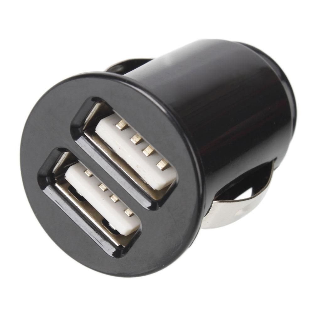 Mini Bullet Dual USB 2-Port Car Charger Adaptor for iPhone 4 4G iPod Touch Black
