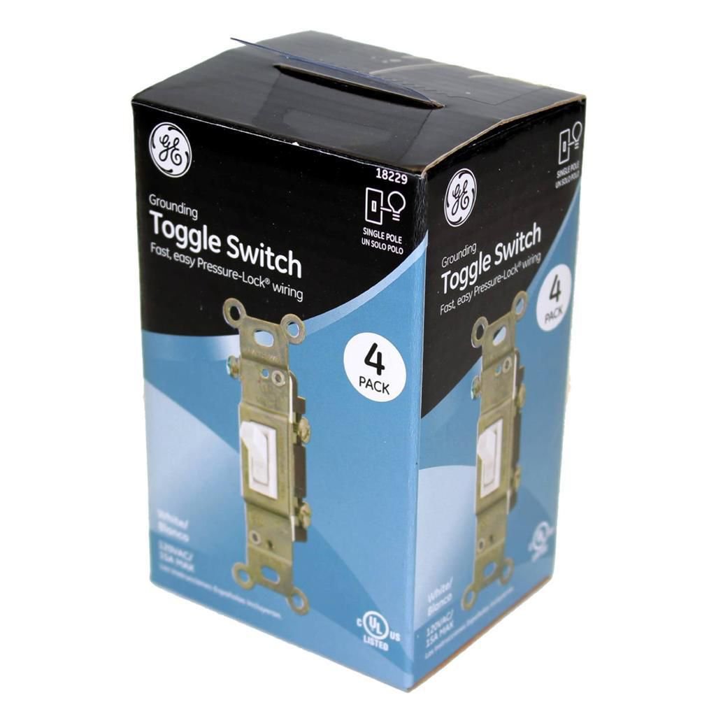 Ge Toggle Switch 15a 120 Vac White Pressure Lock Wiring 4 Pack 18229