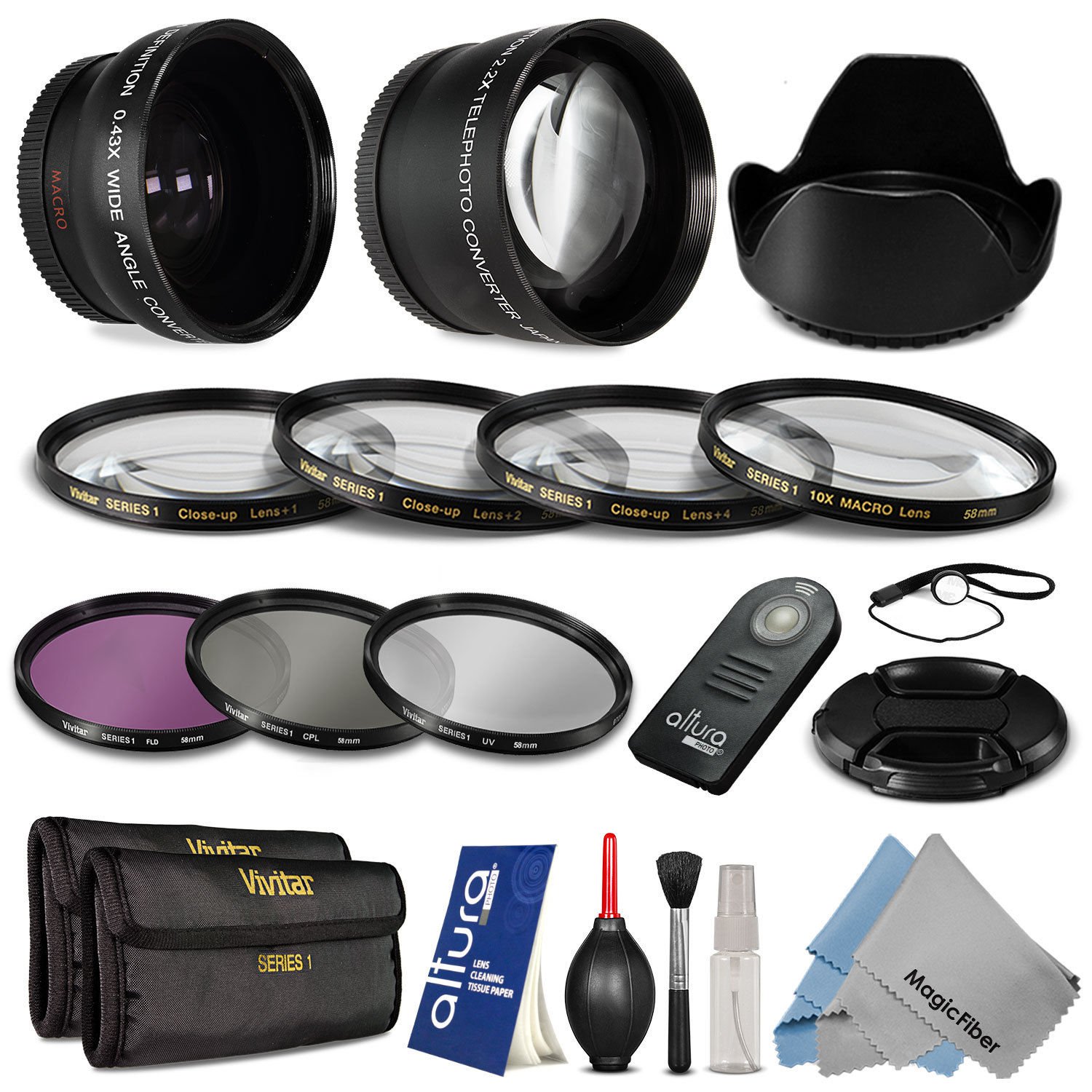 58MM Lens & Filter Kit for Canon Rebel T5i T4i T3i T3 T2i Xti 18-55mm 21 Pcs