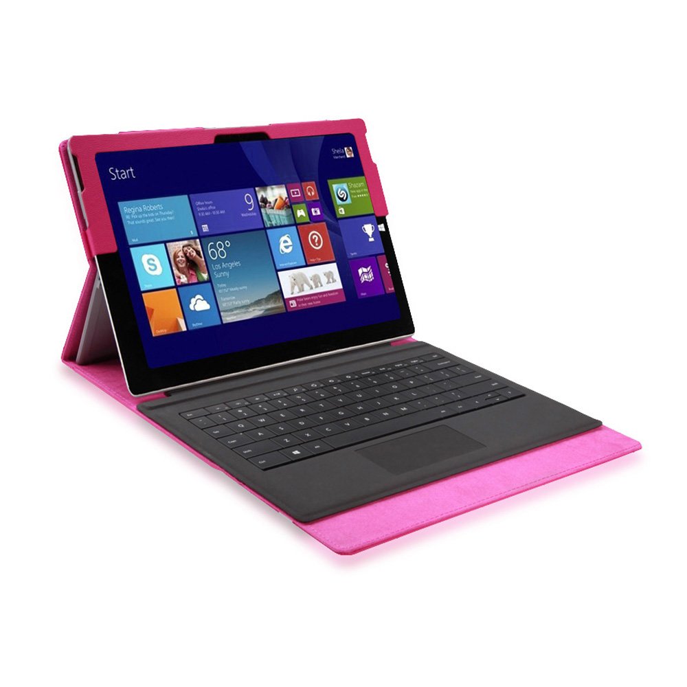 For Pink Microsoft Surface Pro 3 Portfolio PU Leather Stand Case W Keyboard Station