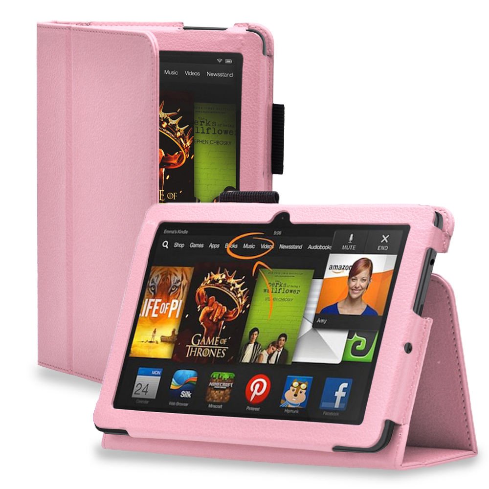 New PlainPink Kindle Fire HDX 7" PU Leather Folio Stand Cover Case