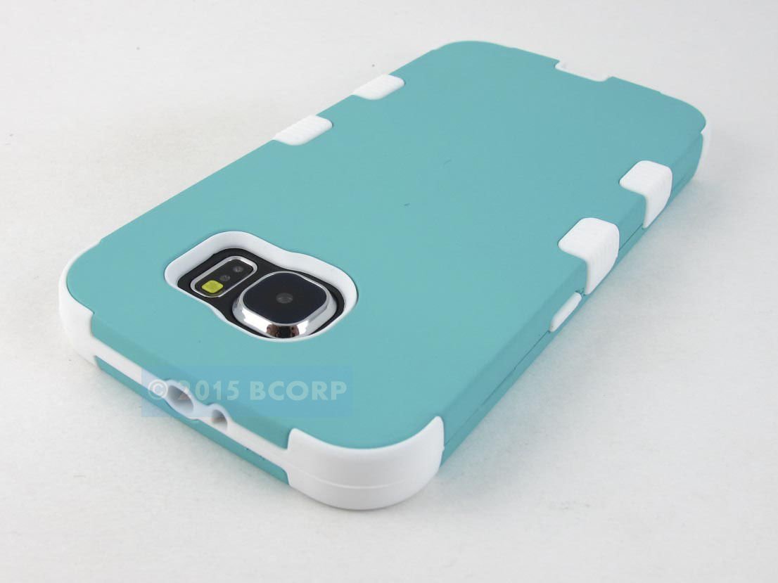 New Samsung Galaxy S6 Turquoise White Rugged Shock Proof Tuff Case Cover
