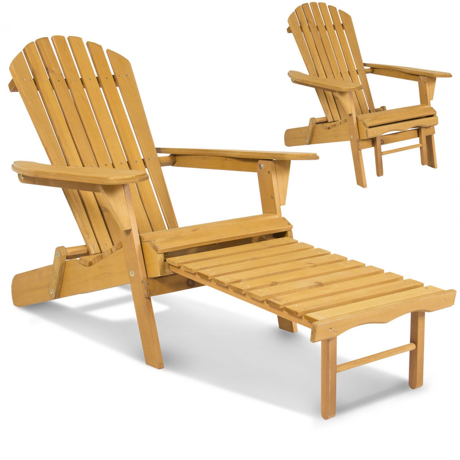 Outdoor Adirondack Wood Chair Foldable w/ Pull Out Ottoman 