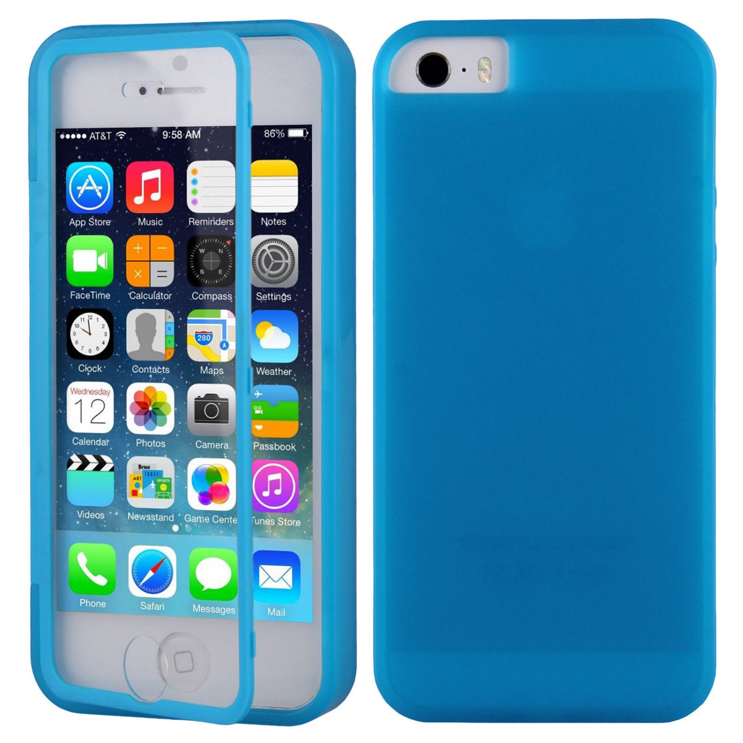 TPU Wrap Up Flip Case Cover w/ Built in TOUCH Screen Protector for iPhone 5 5S( COLOR BLUE