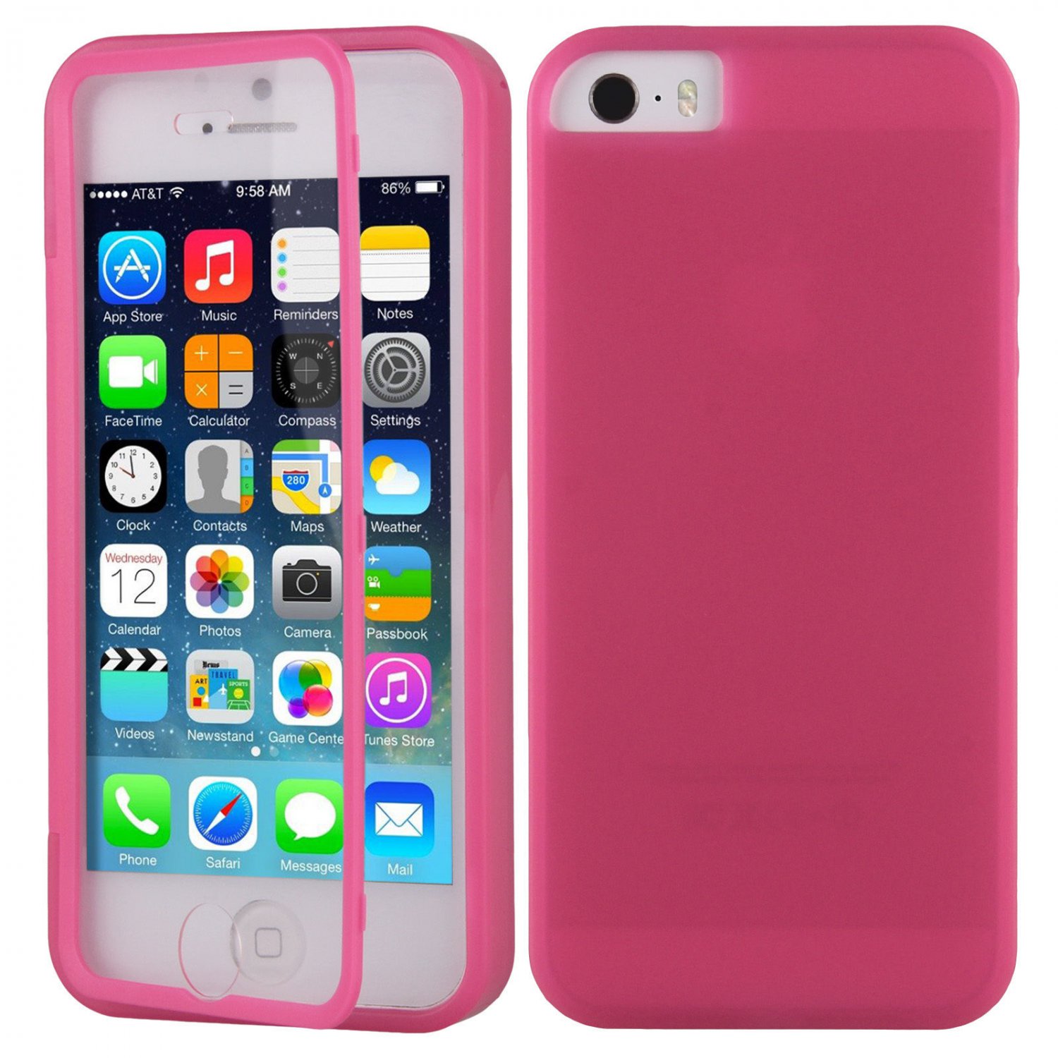 TPU Wrap Up Flip Case Cover w/ Built in TOUCH Screen Protector for iPhone 5 5S( COLOR ROSE