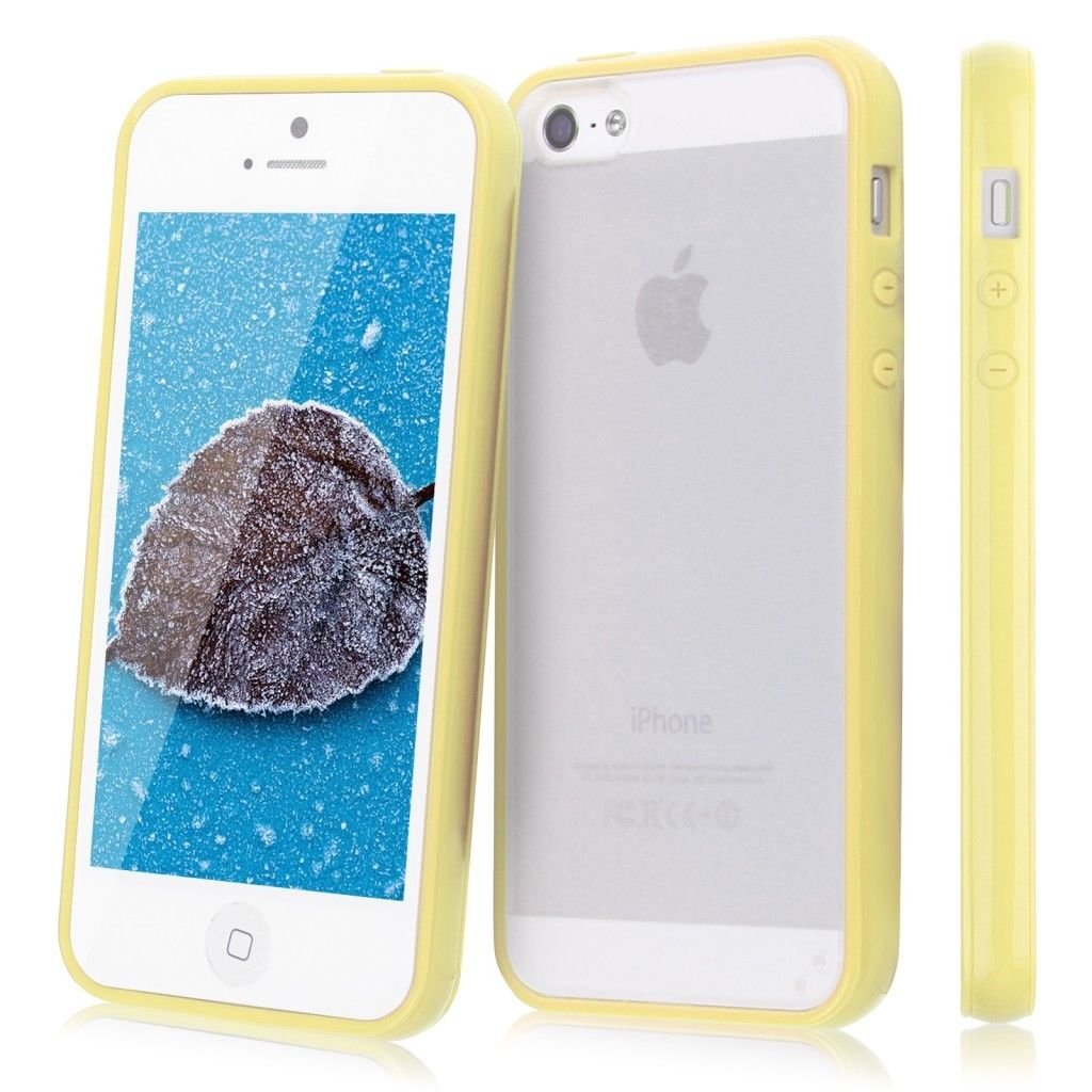 TPU Bumper Frame Matte Frosted Clear Back Cover Hard PC Case for iPhone 5 5G 5S( COLOR BEIGE