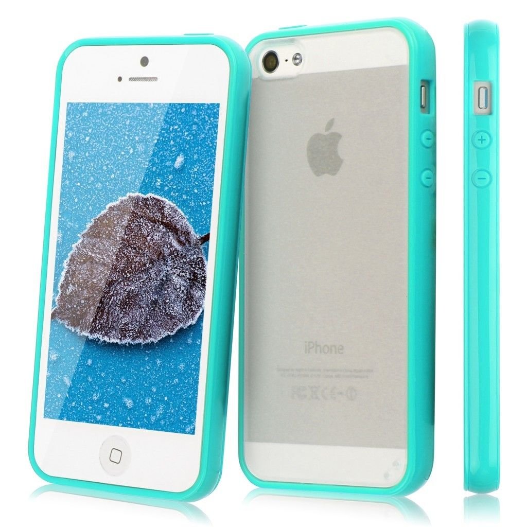 TPU Bumper Frame Matte Frosted Clear Back Cover Hard PC Case for iPhone 5 5G 5S( COLOR TURQUOISE