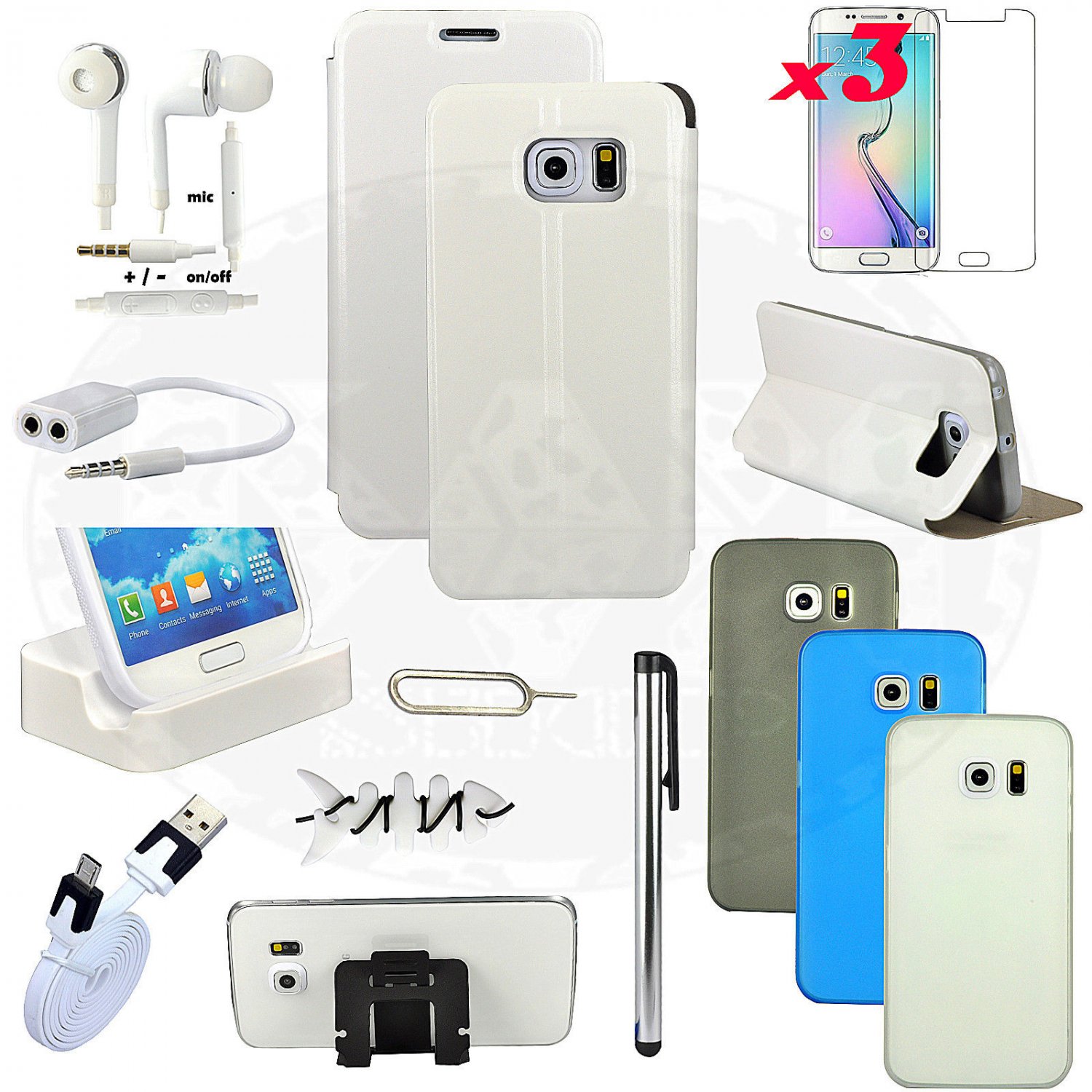 15 item Accessory Bundle Kit White Case Cover Charger For Samsung Galaxy S6 Edge