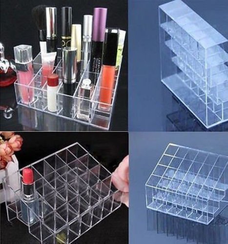 24 Trapezoid Clear Makeup Display Lipstick Stand Case Cosmetic Organizer Holder