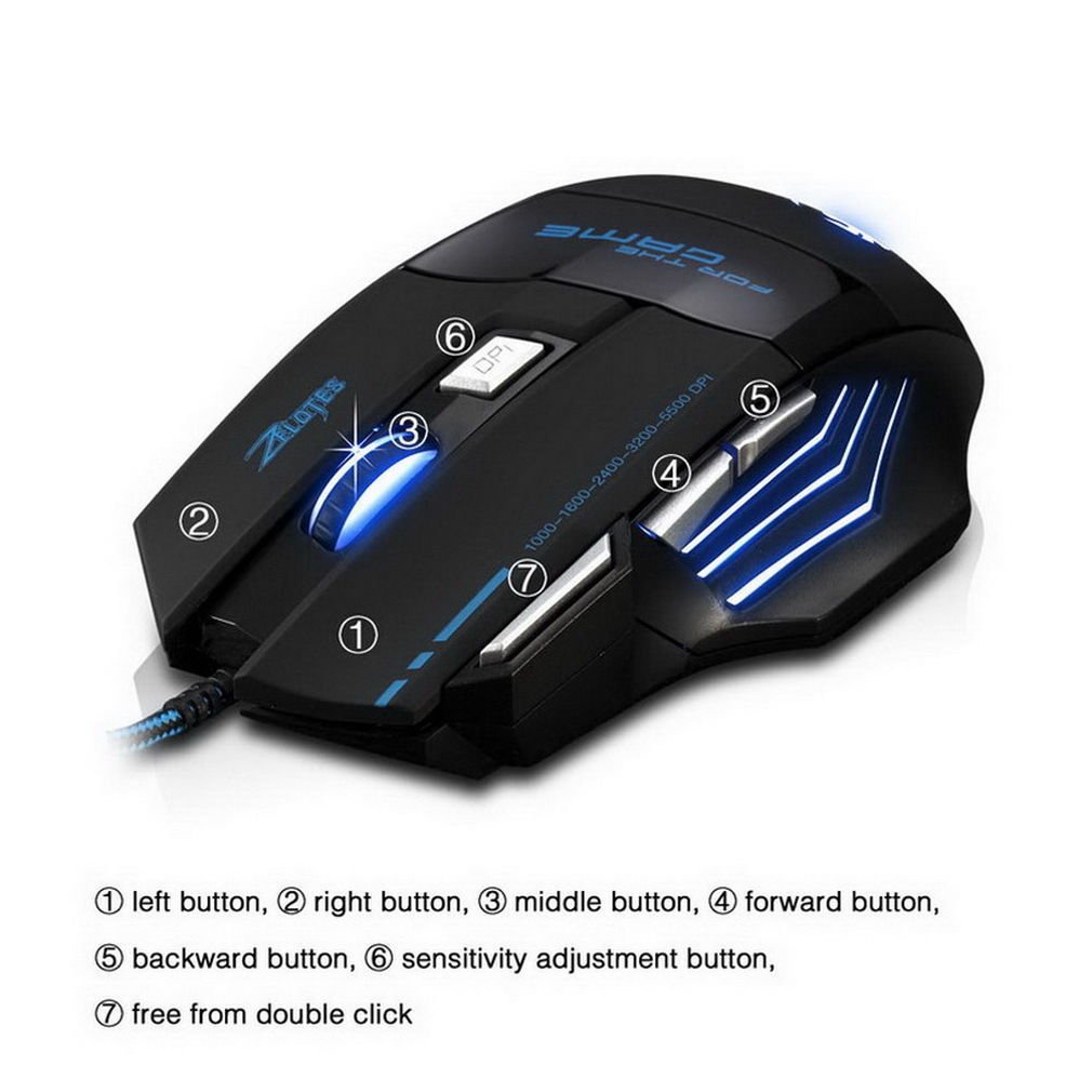 5500 DPI 7 Button LED Optical USB Wired Gaming Mouse Mice For Pro Gamer