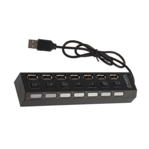 Black 7 Port USB 2.0 High Speed HUB Sharing Switch For Laptop PC