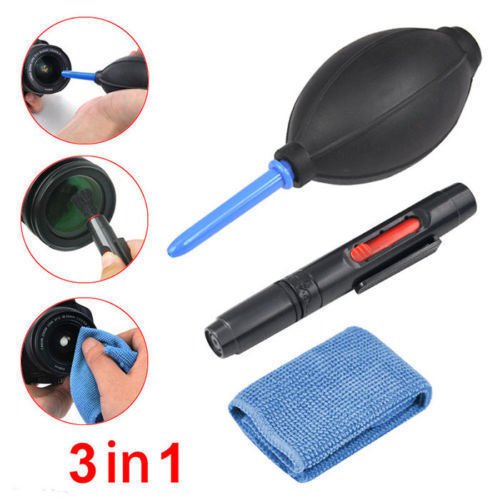 3 IN 1 LENS CLEANING CLEANER DUST PEN BLOWER CLOTH KIT FOR DSLR VCR CAMERA CANON