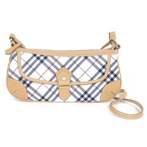 Authentic BURBERRY BLUE LABEL Light Beige Nylon x Leather Shoulder Bag