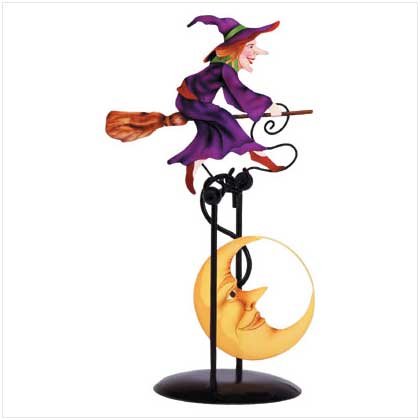 Witch Flying Over the Moon Metal Swinging Sculpture
