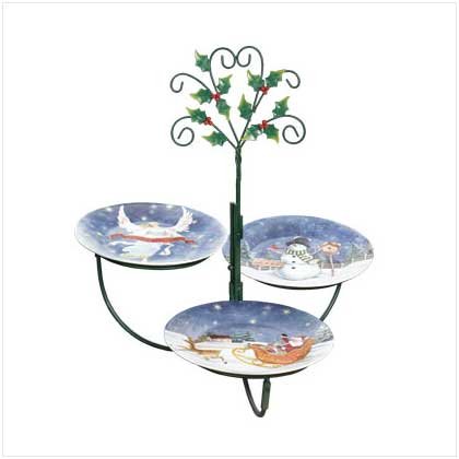 4PC Christmas Dessert Plates And Rack
