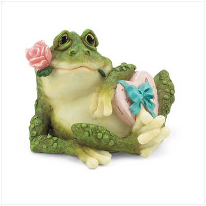 Frog with Rose and Heart Shaped Box Figurine