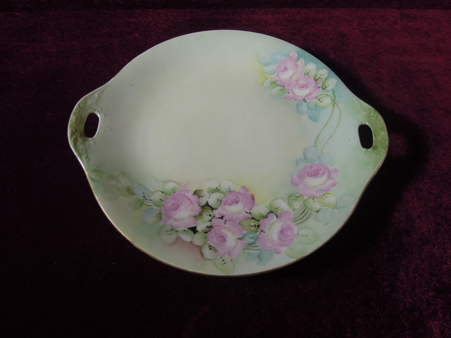 Antique O & E G hand painted cake plate pierced handles Royal Austria