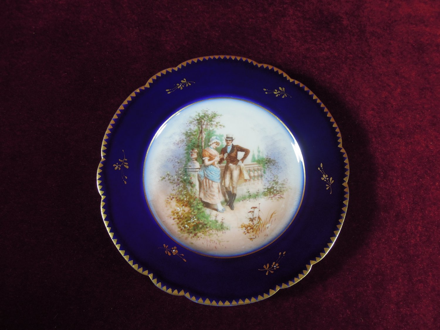 Antique Limoges Cobalt and Gold Plate Courting Couple