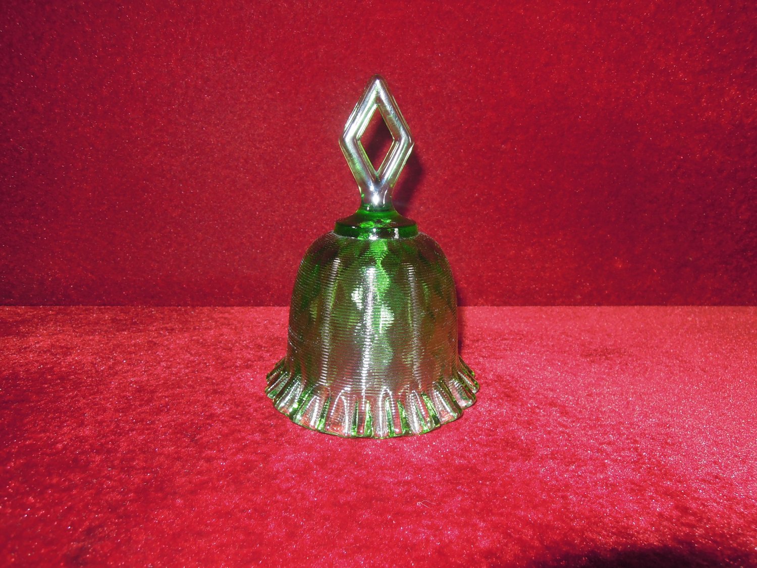 Fenton Diamond Optic Green Glass Bell Rare to Find This Color