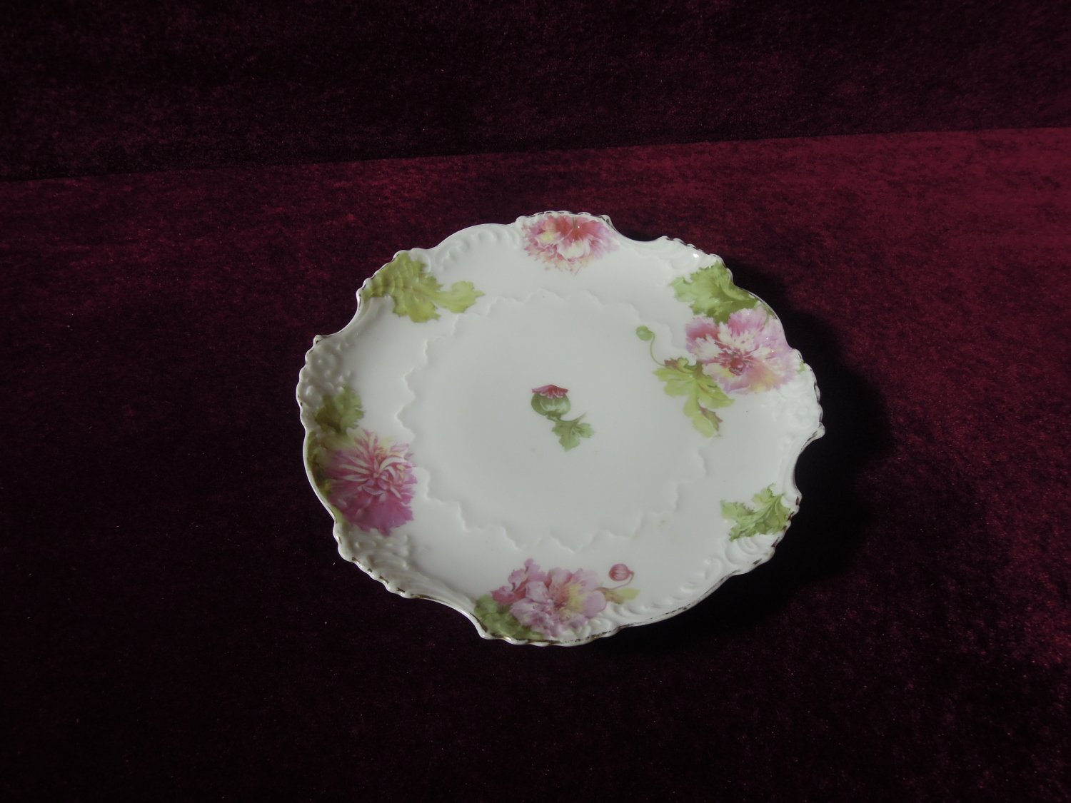 Antique German Porcelain Cabinet Plate Scalloped Edge Cabbage Flowers