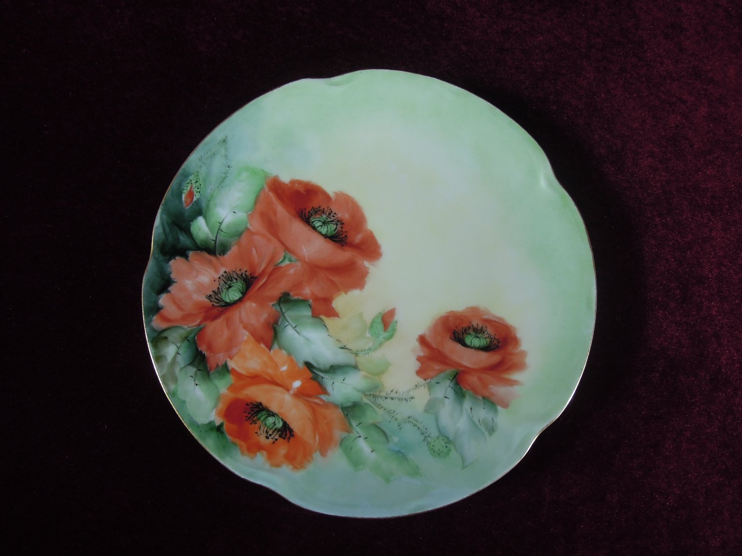 Antique Cabinet Plate Beautiful Poppies