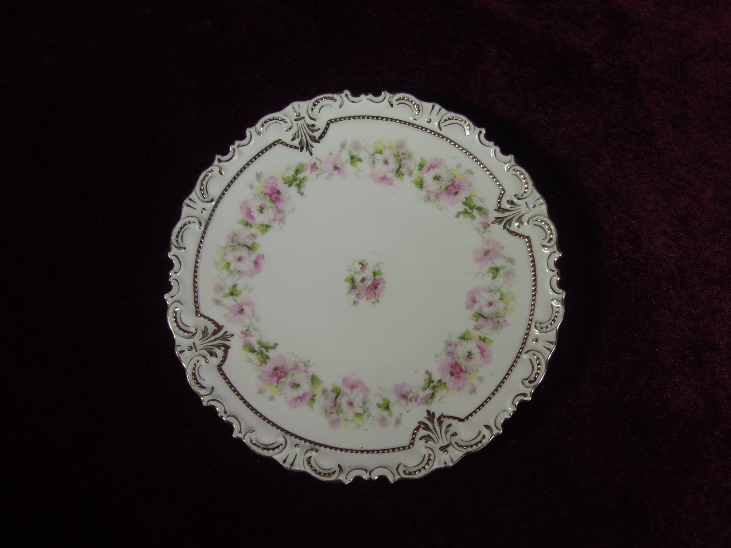 Antique Cabinet Plate Scalloped Edges Floral Gold Tim
