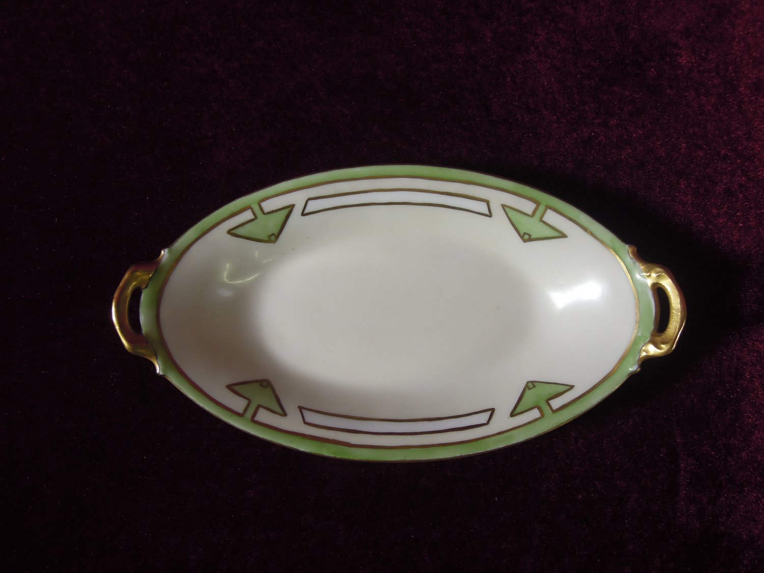 Antique Limoges France Candy Dish Gold Handles Green and White