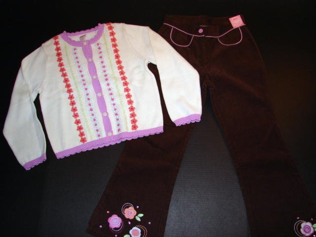 NWT Snow Blossom Sweater and Cord Pant Outfit sz 7
