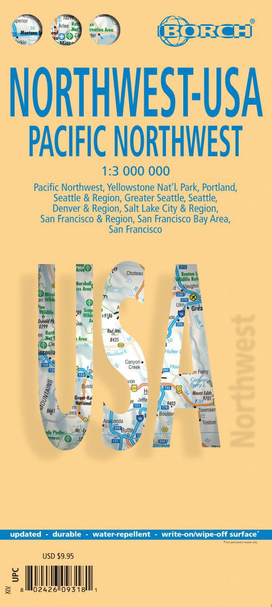 USA Northwest - Laminated Borch Road Map