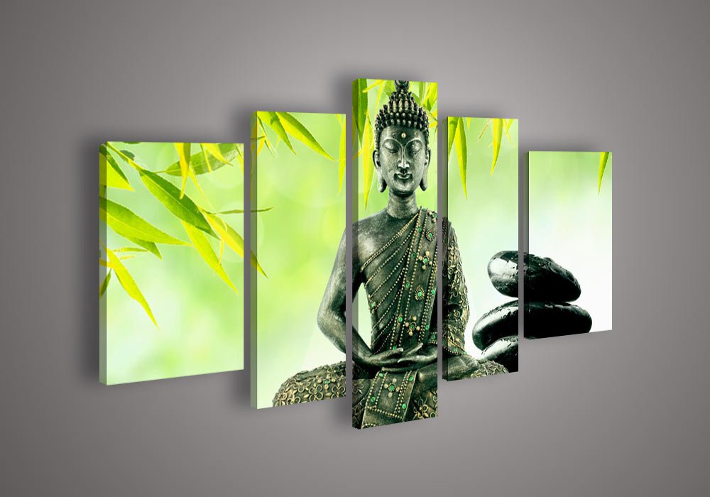 Framed 5 Panel Wall Art Religion Buddha Oil Painting Home Modern Decoration