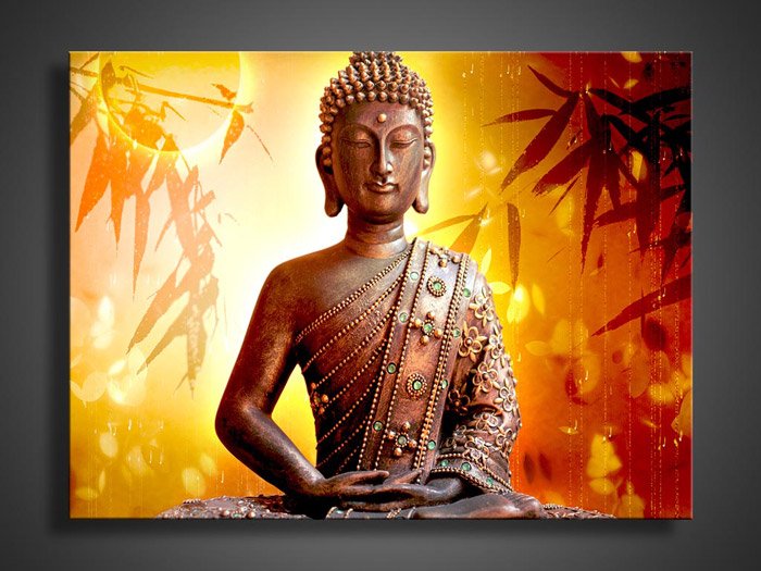Framed & Stretched!! Huge Wall Decoration Buddha Face Oil Painting on Canvas