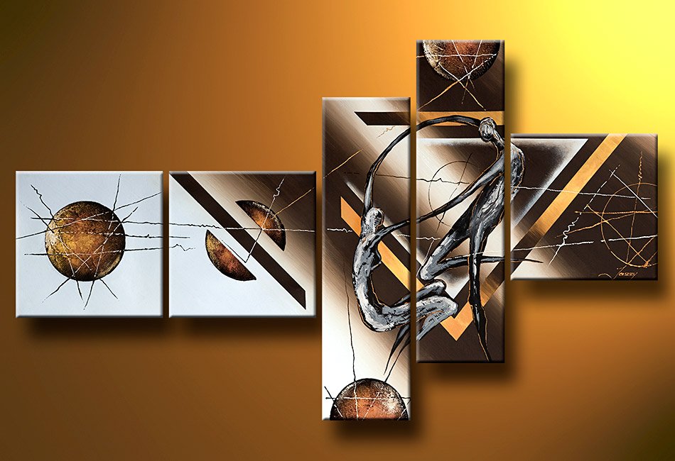 Framed!! 5 Pieces Hand Painted Wall Art Canvas Picture Modern Abstract Home Decor Living Room Set